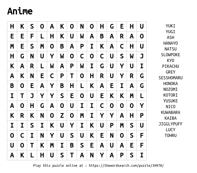 Download Word Search on Anime