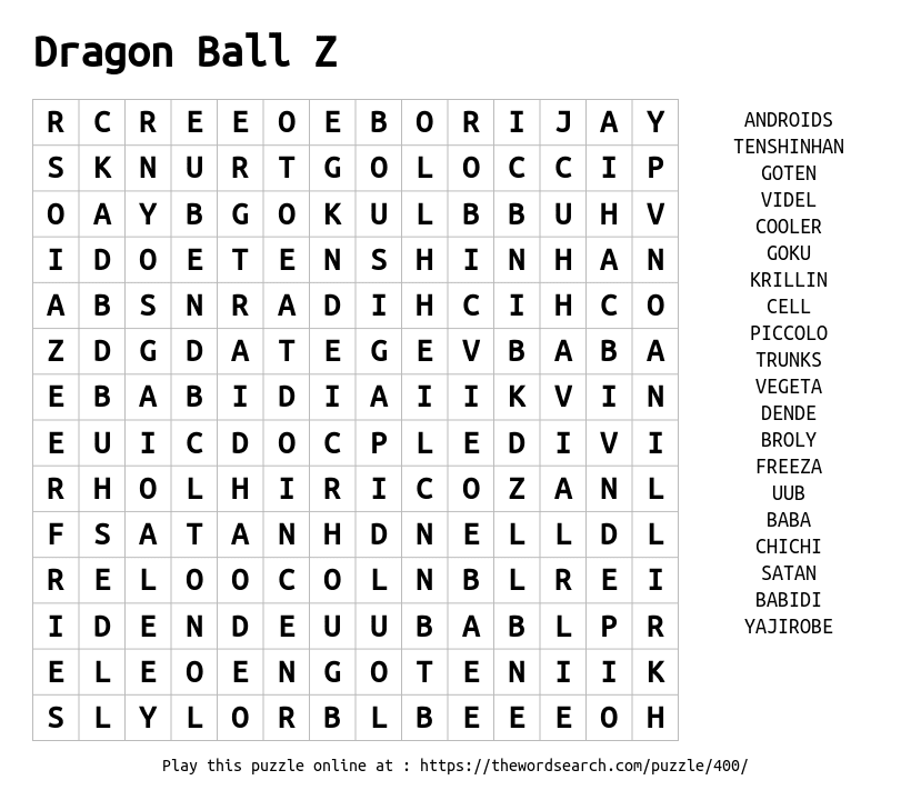 Download Word Search on Dragon Ball Z