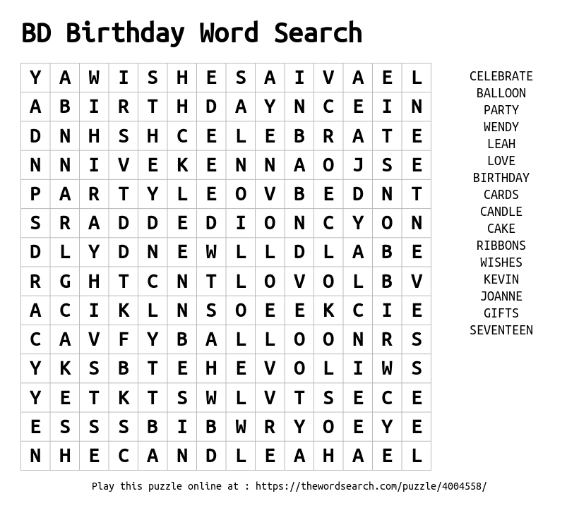 Download Word Search On Bd Birthday Word Search