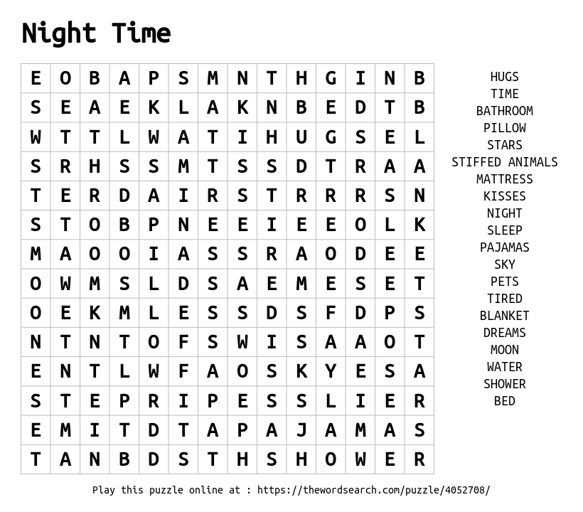 Word Search on Night Time