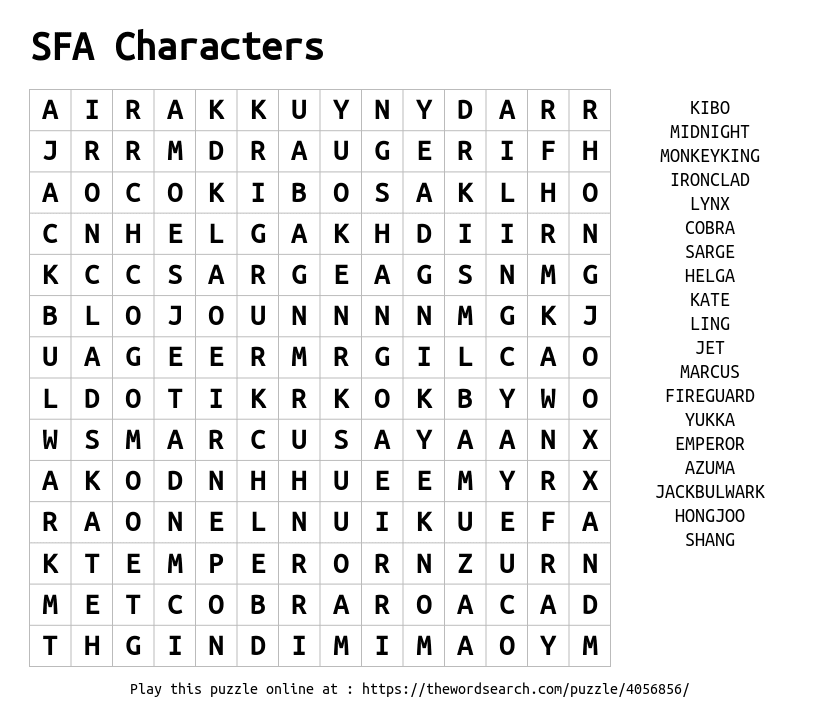 Download Word Search on SFA Characters