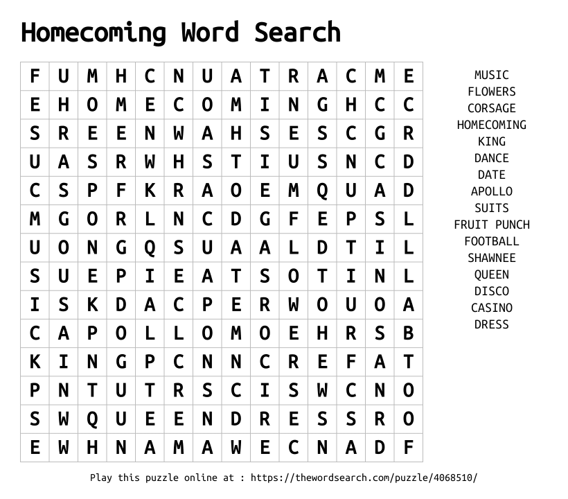 Word Search on Homecoming Word Search