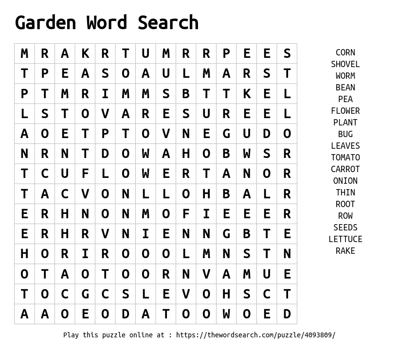 Download Word Search On Garden Word Search