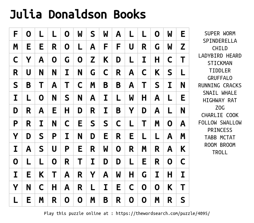 Word Search on Julia Donaldson Books