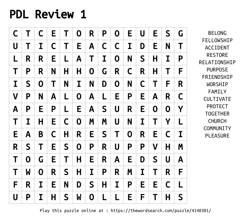 Word Search on PDL Review 1