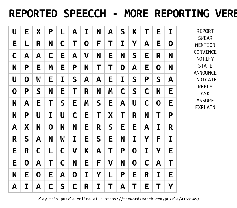 Word Search on REPORTED SPEECCH - MORE REPORTING VERBS