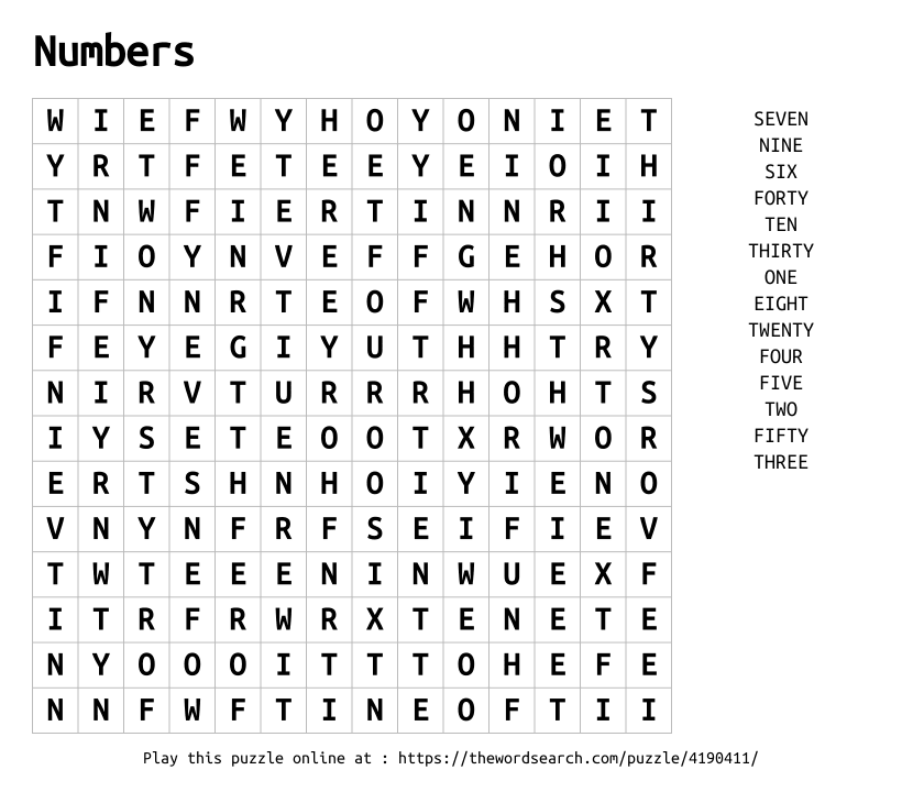 Word Search on Numbers