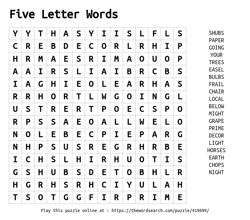 Letter words 5 Common 5