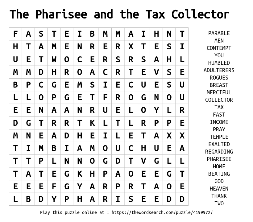 Word Search on The Pharisee and the Tax Collector