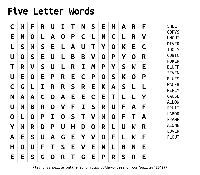 Download Word Search On Five Letter Words