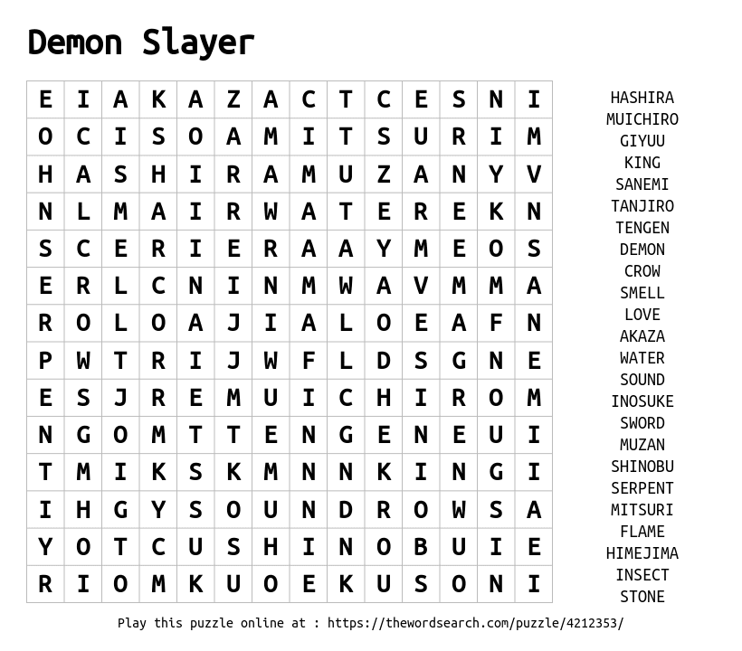 Download Word Search On Demon Slayer