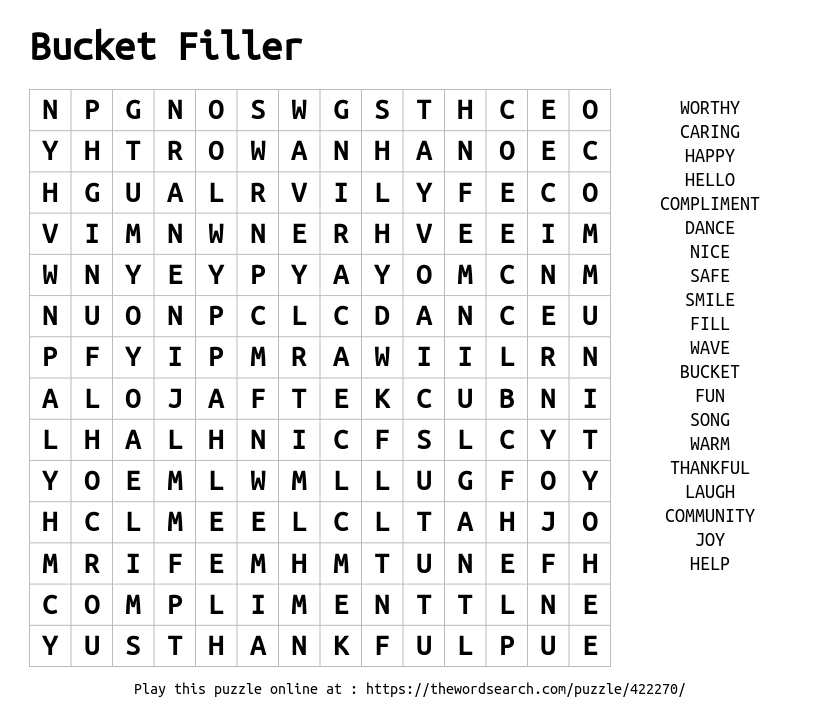 Download Word Search On Bucket Filler