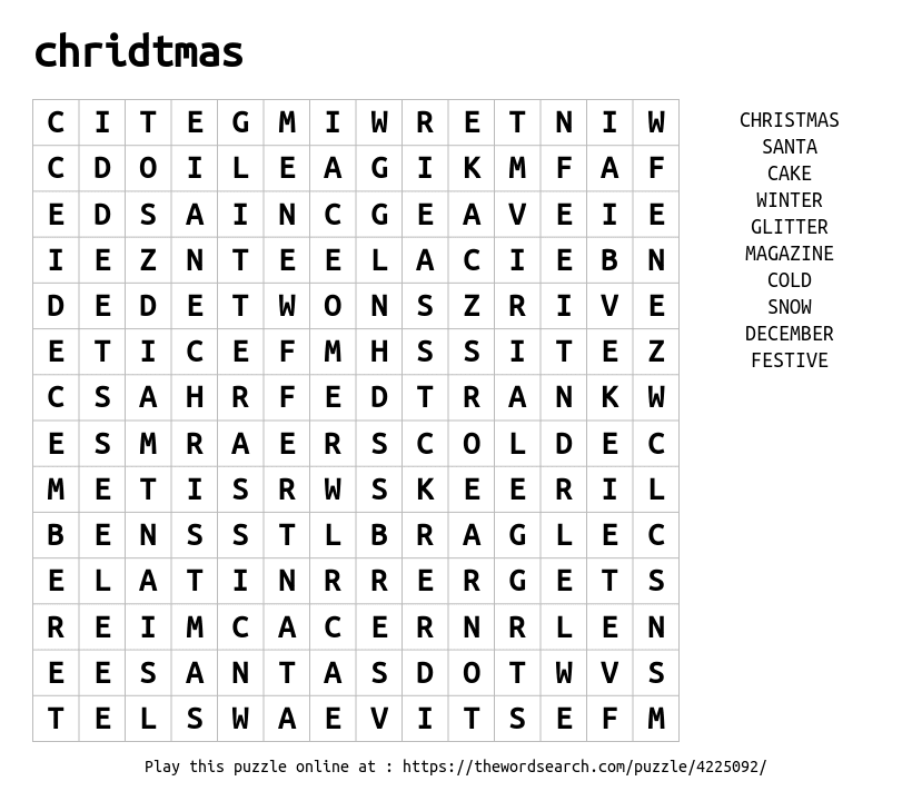 Word Search on chridtmas