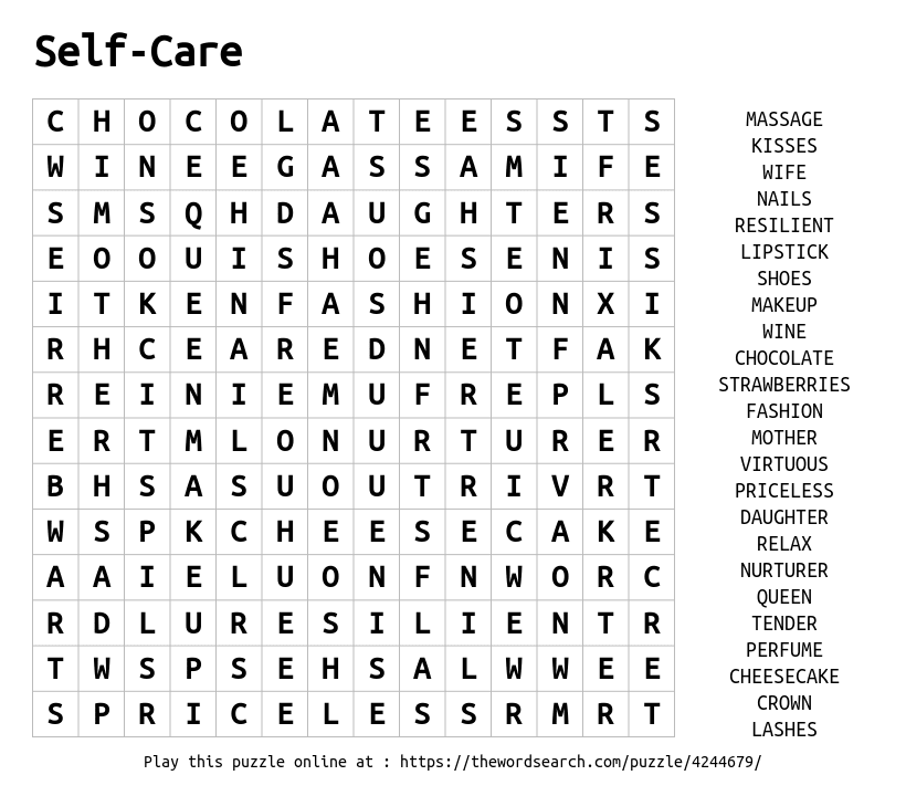 Download Word Search on Self Care