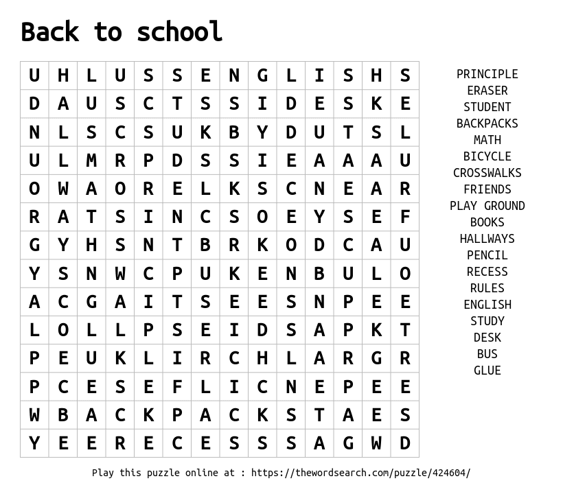 Word Search on Back to school