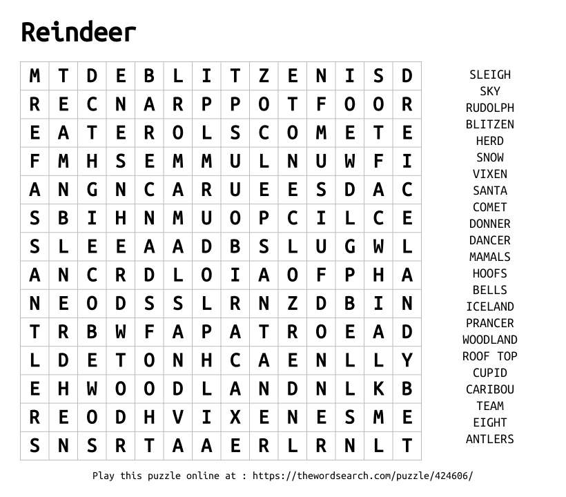 Word Search on Reindeer