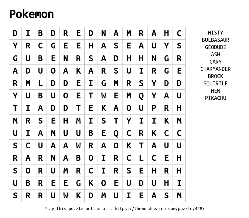 Word Search on Pokemon