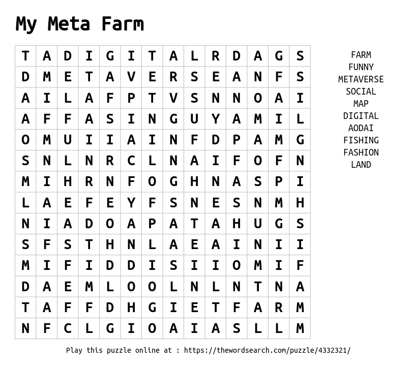 Word Search on My Meta Farm