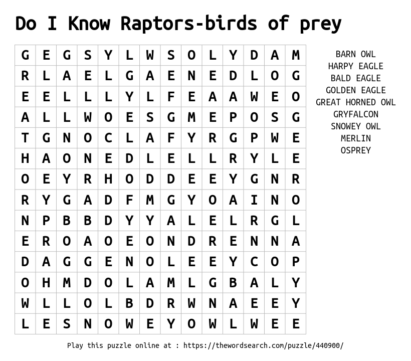 download word search on do i know raptors birds of prey