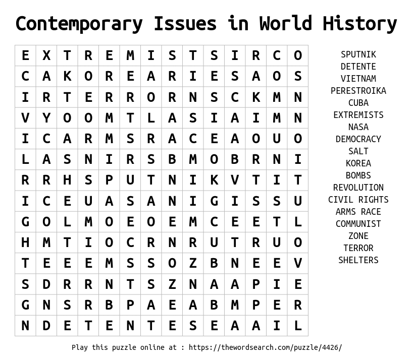 Word Search on Contemporary Issues in World History