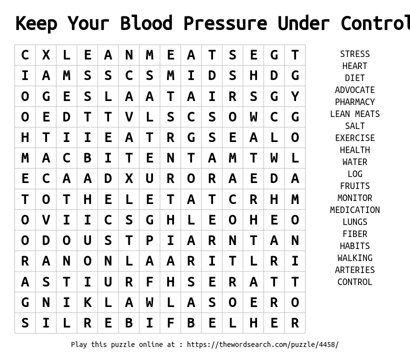 Download Word Search On Keep Your Blood Pressure Under Control