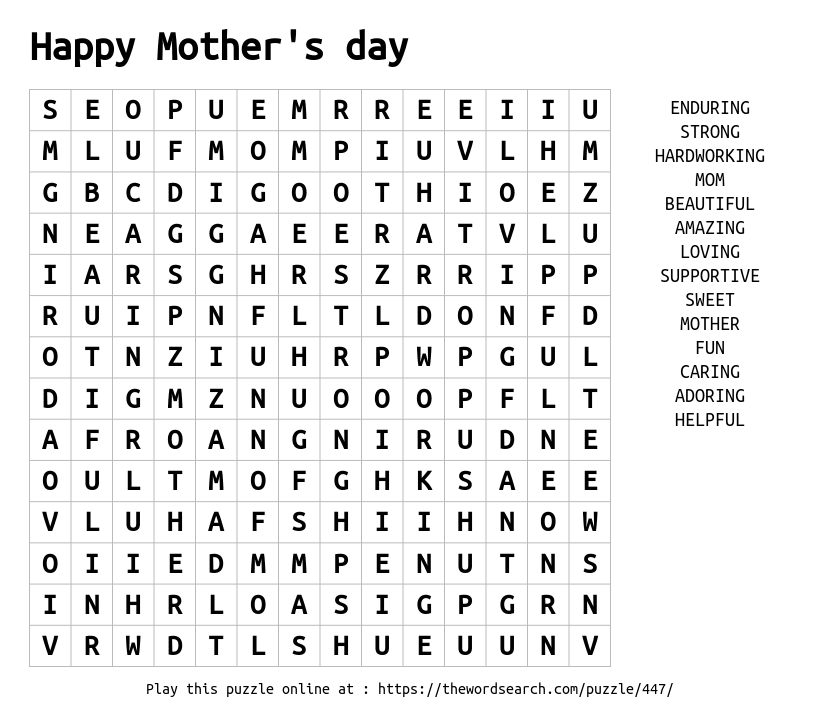 Download Word Search on Happy Mother's day