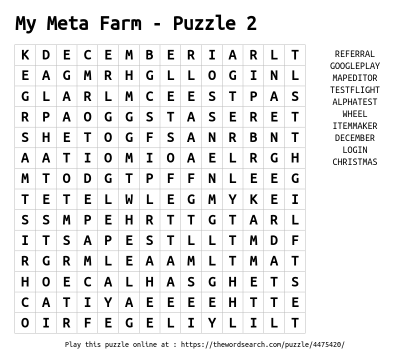 Word Search on My Meta Farm - Puzzle 2