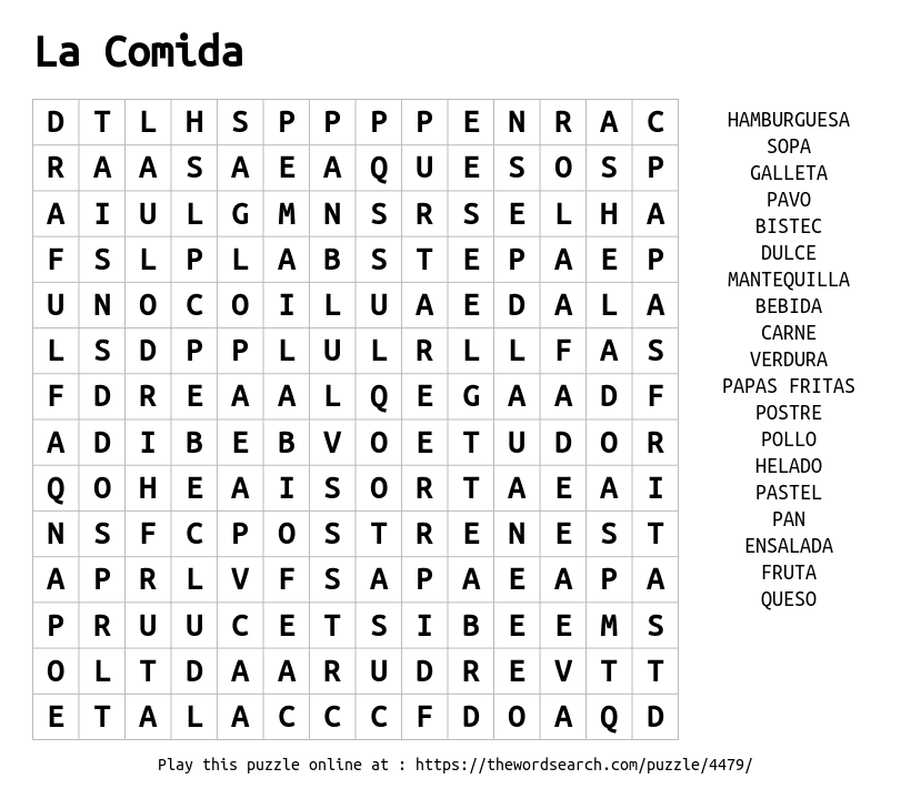 Download Word Search On La Comida