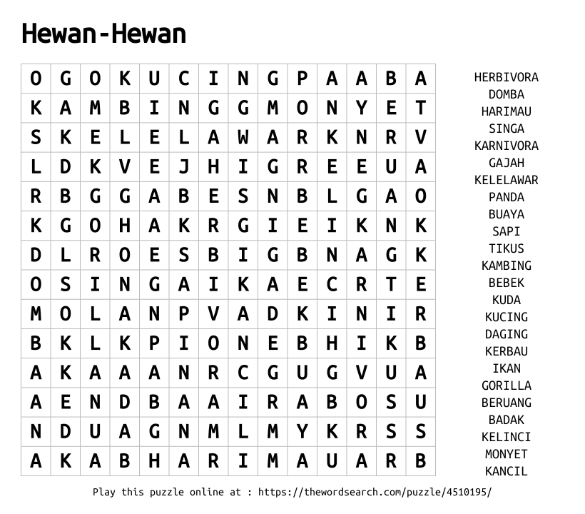 Word Search on Hewan-Hewan