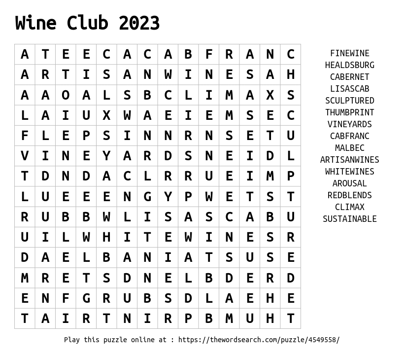 Word Search on Wine Club 2023