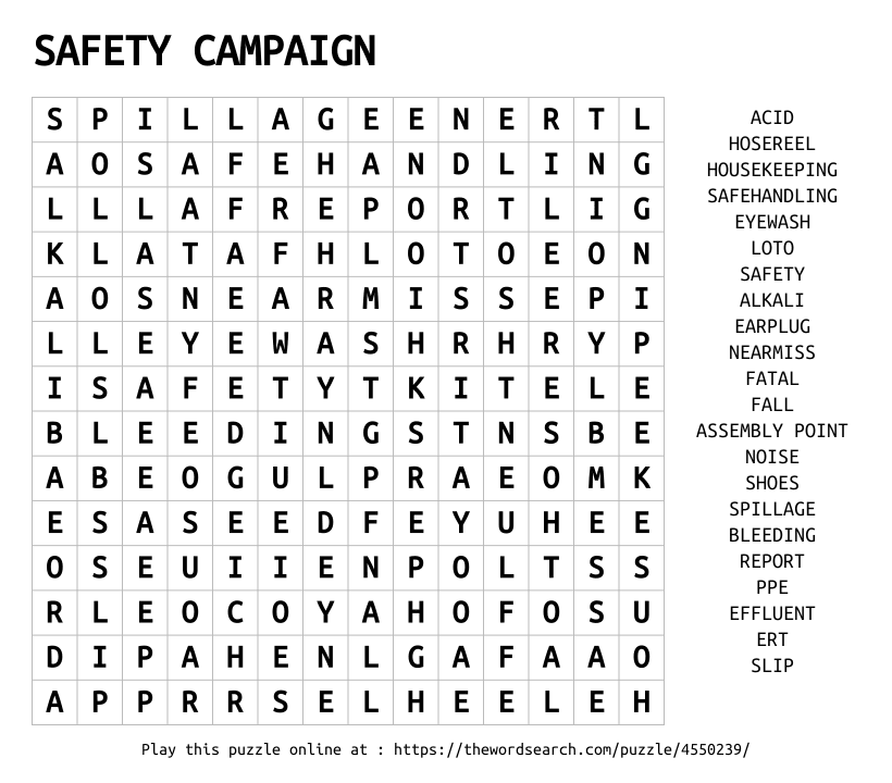 Word Search on SAFETY CAMPAIGN