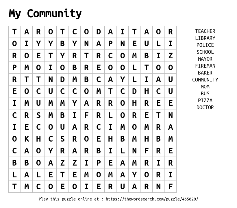 My Community Word Search