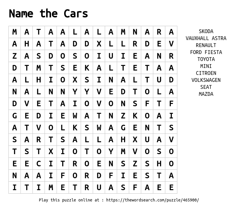 download word search on name the cars