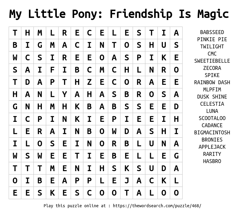 Download Word Search On My Little Pony Friendship Is Magic