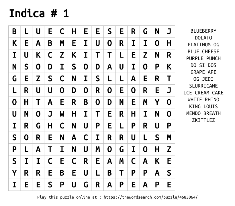 Word Search on Indica # 1