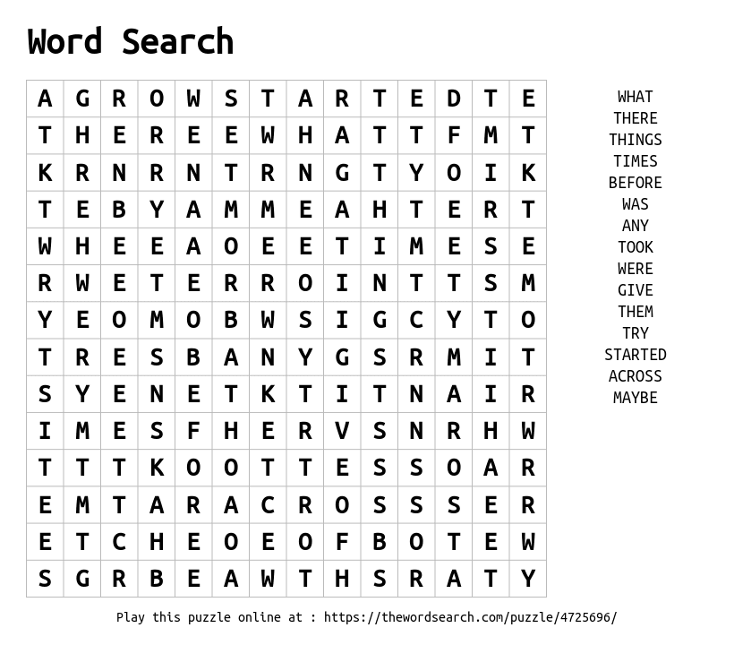 Word Search on Word Search