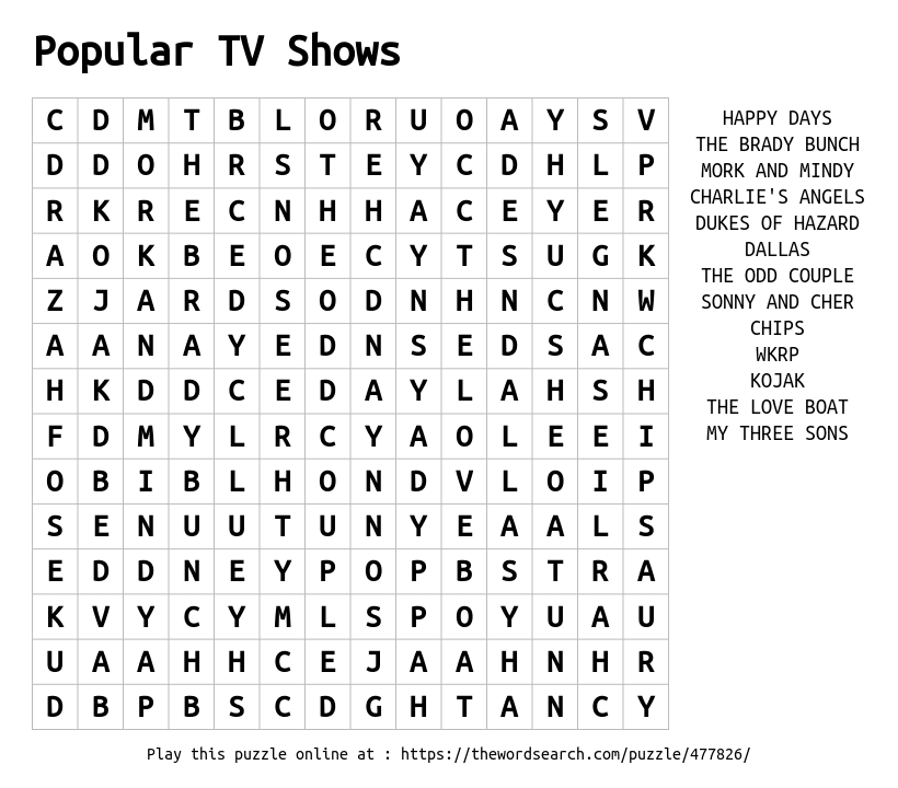 Download Word Search On Popular TV Shows