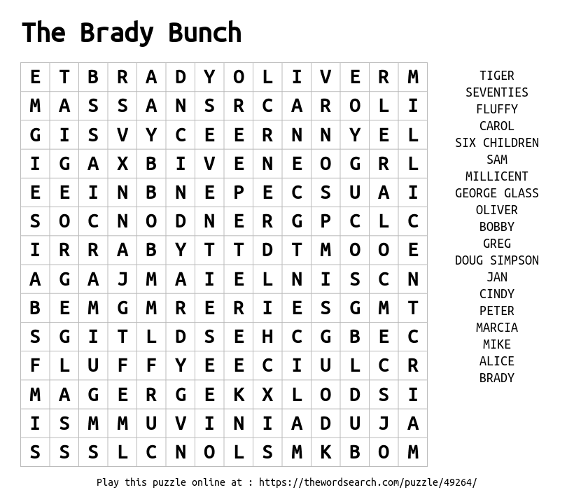 Word Search on The Brady Bunch 