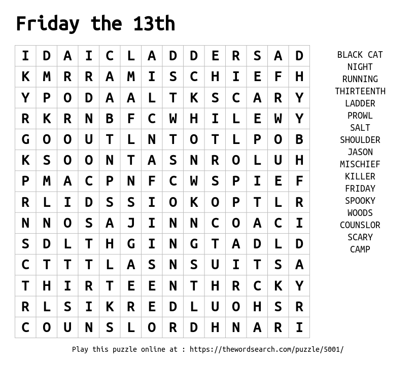 letter medical generator Friday the 13th on Download Word Search