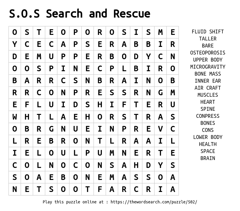 Word Search on S.O.S Search and Rescue