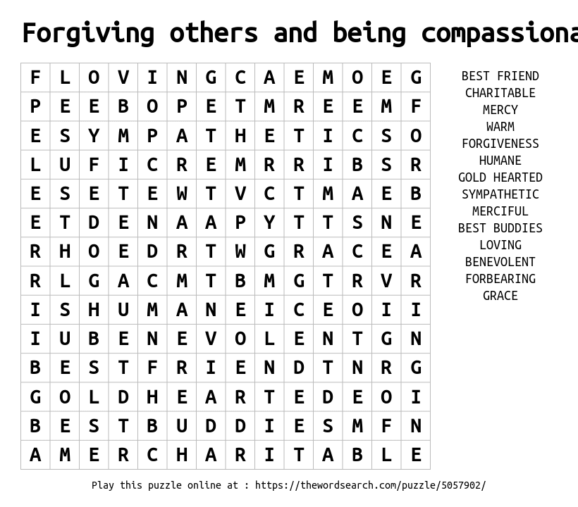 Download Word Search on Forgiving others and being compassionate