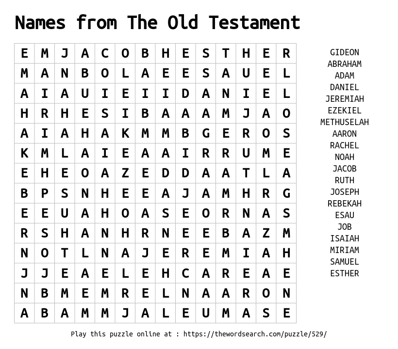 Word Search on Names from The Old Testament