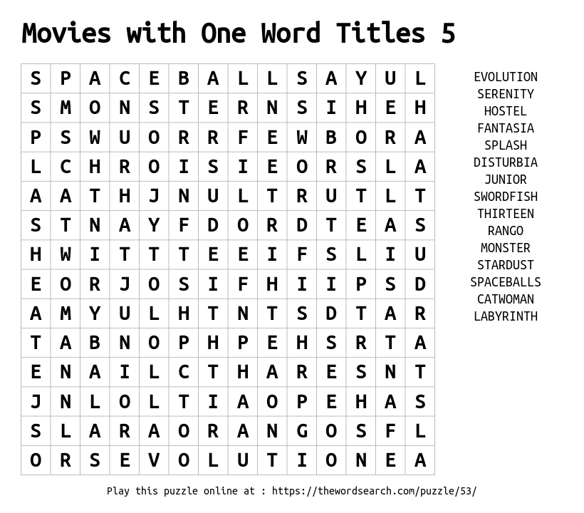 Word Search on Movies with One Word Titles 5
