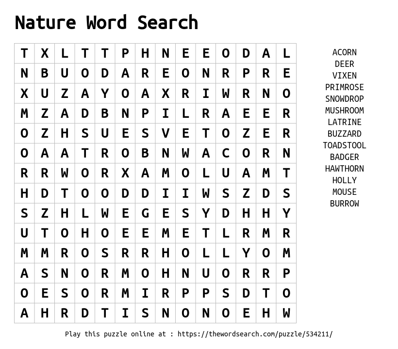 Download Word Search On Nature Word Search