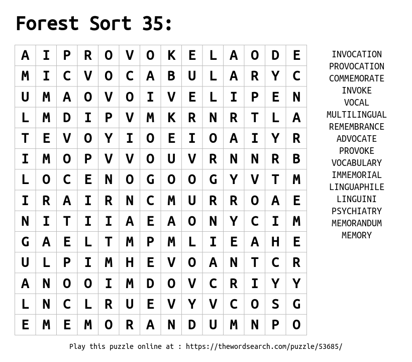 Word Search on Forest Sort 35: 
