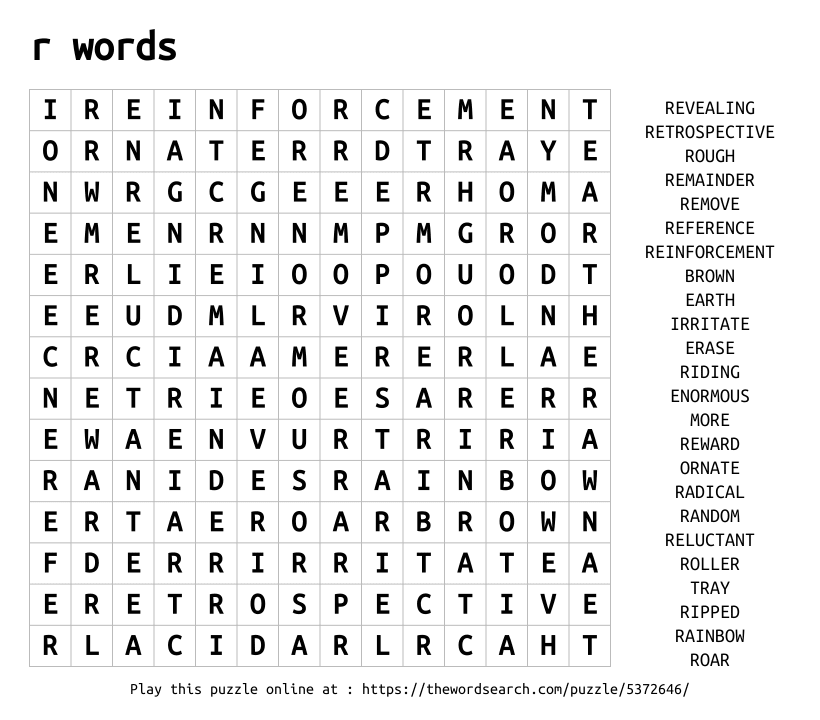 r words Word Search