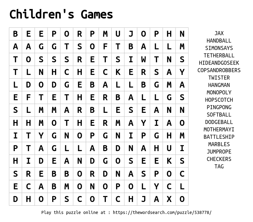 Download Word Search On Children s Games