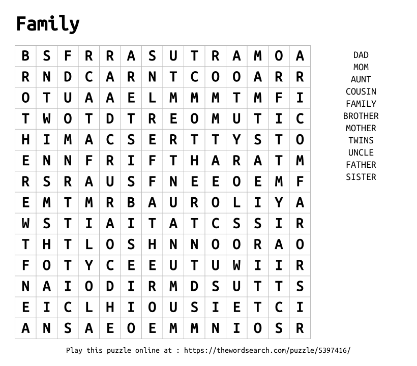 Word Search on Family