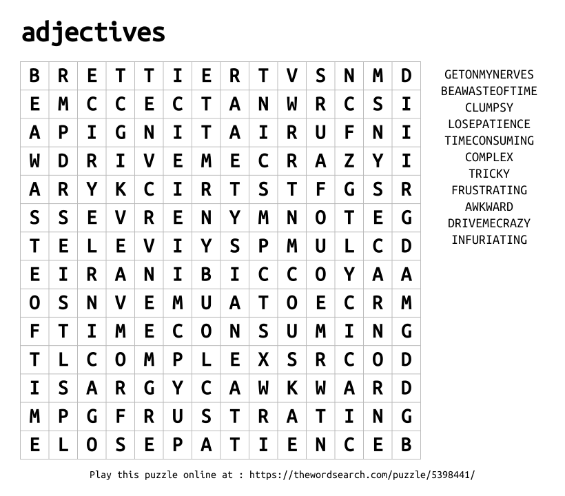 Word Search on adjectives