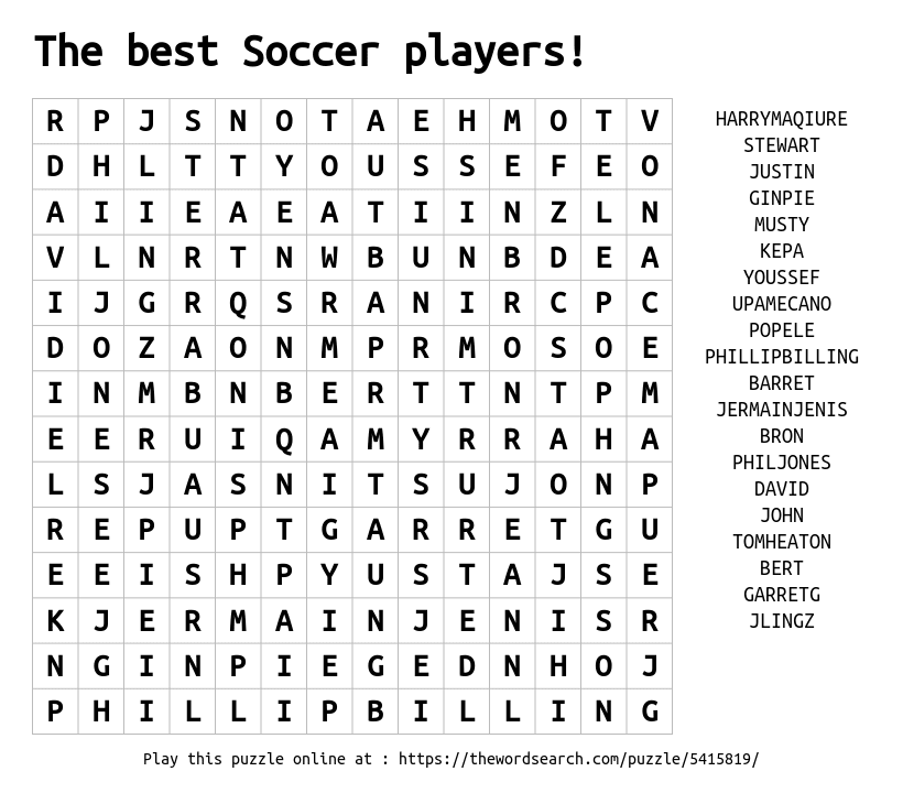 The Best Soccer Players Word Search